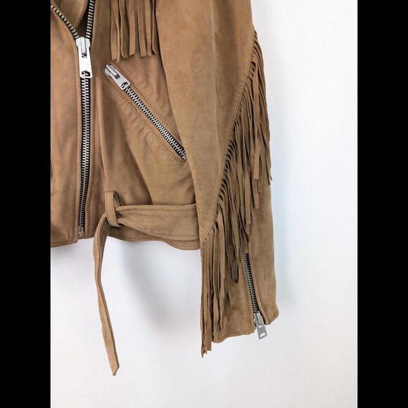 [SOLD] ALLSAINTS Womens Sz US 6 BALFERN Fringe Tassel Suede Leather Jacket Brown - Picture 4 of 10